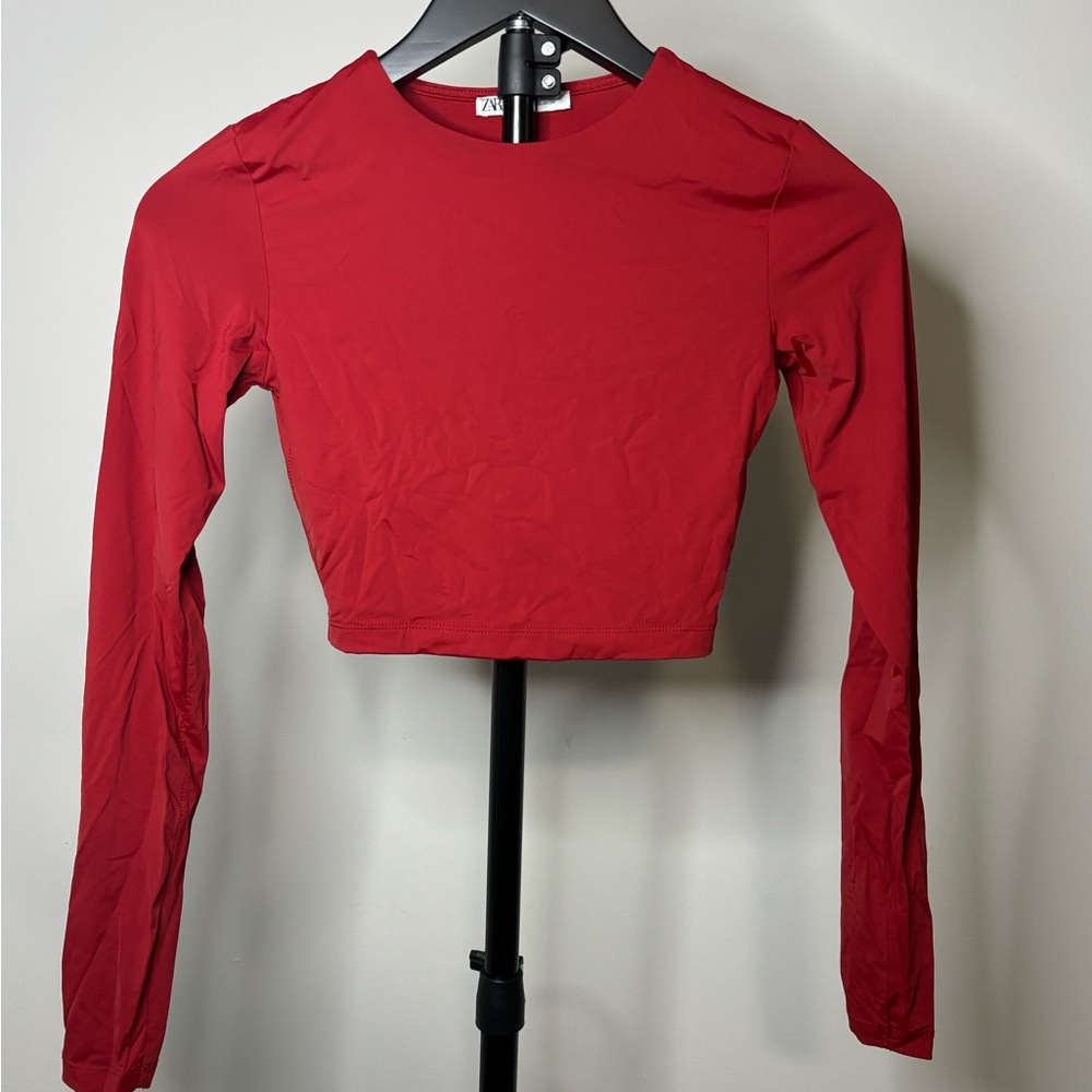 Zara Red Long-Sleeve Crop Top